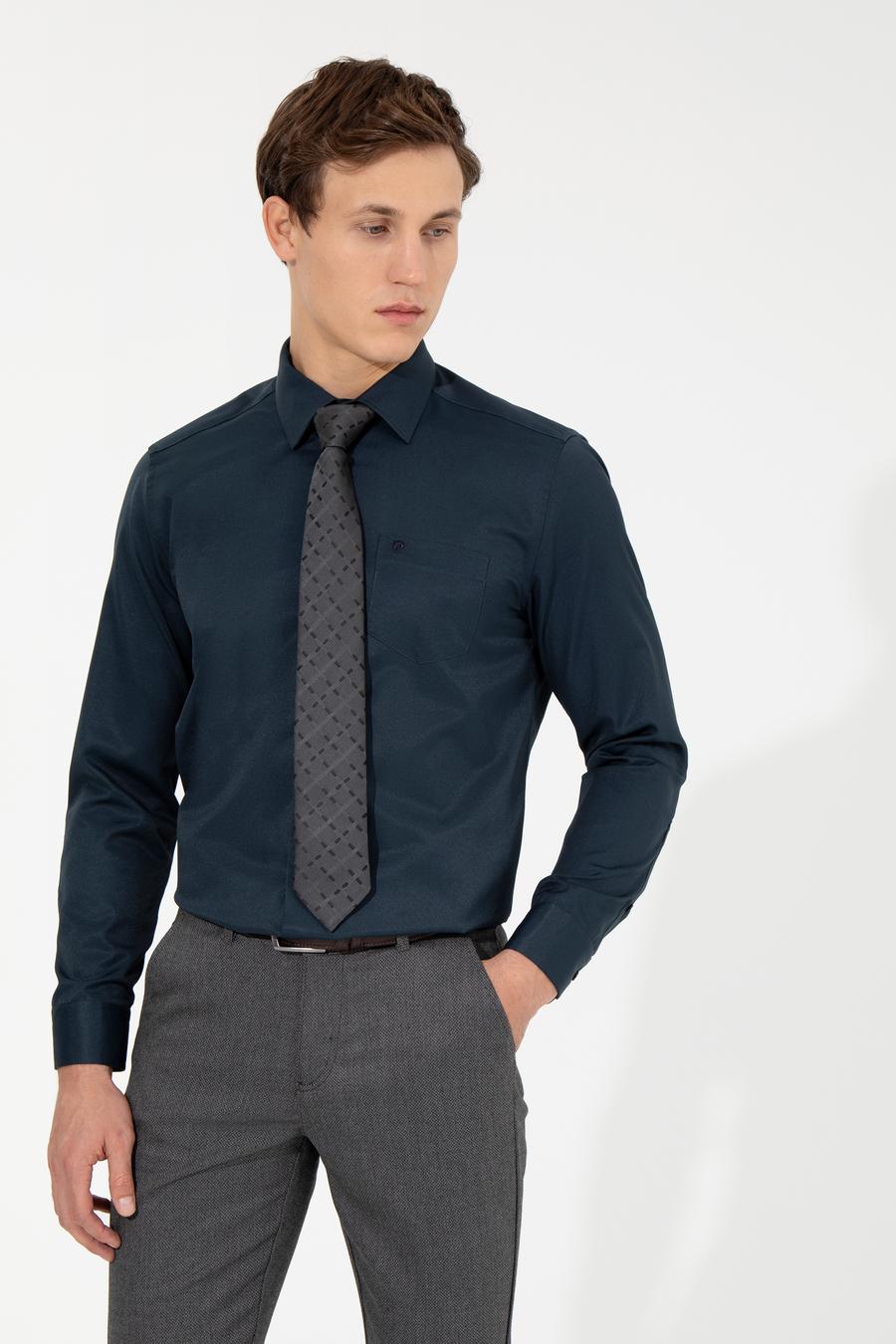Lacivert Regular Fit Basic Gömlek