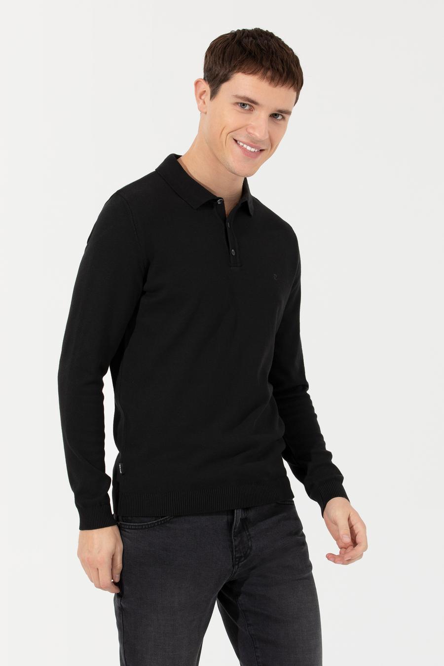 Siyah Slim Fit Triko Kazak_1