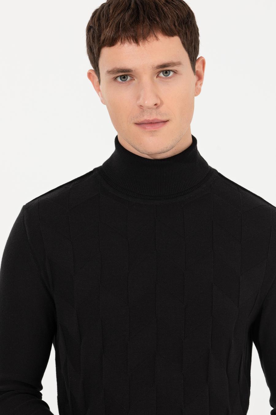 Siyah Slim Fit Triko Kazak_1